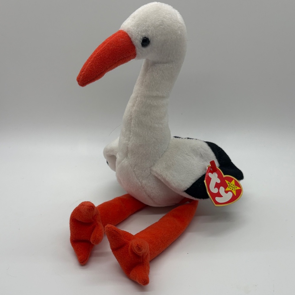 Ty Plush Bird Toy with White and Orange; Ty Beanie Baby “Stilts”!